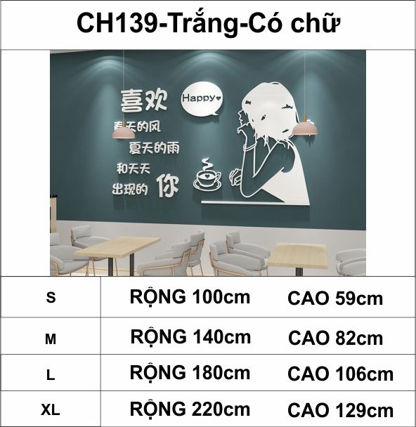 Tranh mica EPeBen dán tường nổi 3d hình cô gái vui vẻ Happy decor trang trí quán cafe, trà chanh, trà sữa