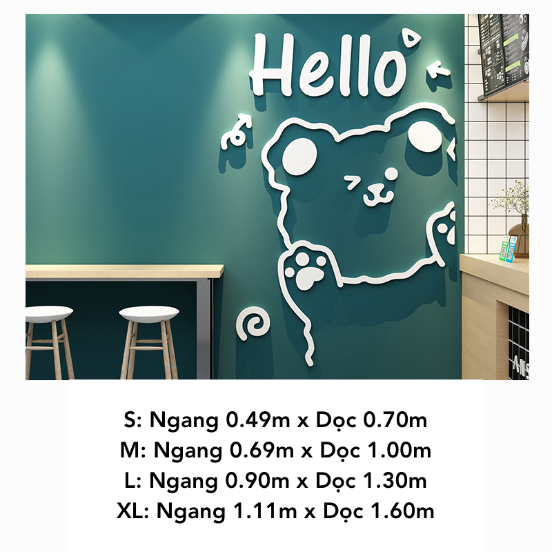 Tranh mica EPeBen dán tường nổi 3d hình Gấu Hello decor trang trí Quán Trà Sữa, Quán Bánh Ngọt