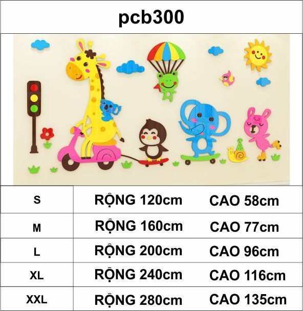 Tranh mica EPeBen dán tường nổi 3d hình hươu, voi, thỏ, chim tham gia giao thông, decor trang trí phòng cho bé, mầm non