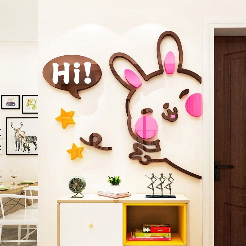 Tranh mica EPeBen dán tường nổi 3d hình Thỏ Con, cún con Hi trang trí cửa ra vào, cửa hàng, quán ăn, địa điểm kinh doanh