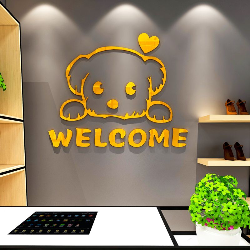 Tranh mica EPeBen dán tường nổi 3d hình Chú cún Welcome trang trí cửa ra vào, cửa hàng, quán ăn, địa điểm kinh doanh