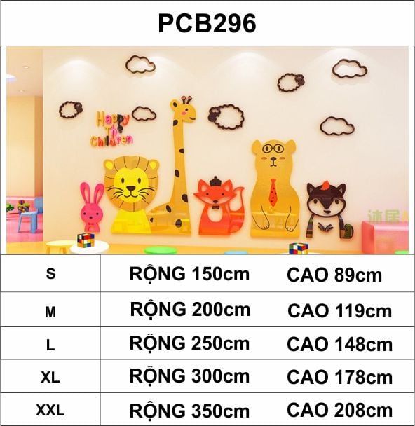 Tranh mica EPeBen dán tường nổi 3d hình những con vật đáng yêu trang trí phòng cho bé, mầm non, mẫu giáo, khu vui chơi