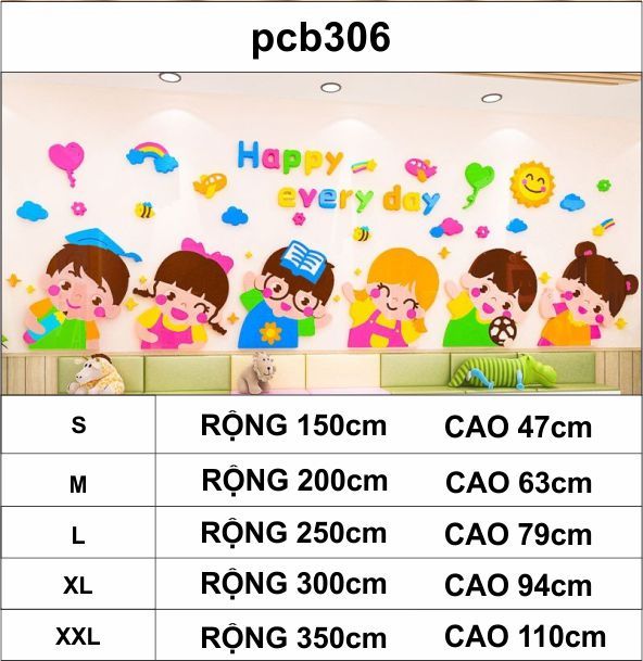 Tranh mica EPeBen dán tường nổi 3d hình lớp học của bé vui vẻ mỗi ngày, Happy everyday trang trí phòng cho bé, mầm non