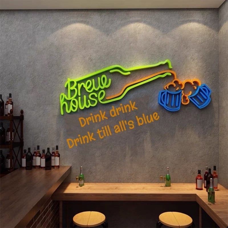 Tranh mica EPeBen dán tường nổi 3d hình Cùng Nhau Cụng Chai Bia decor trang trí Nhà hàng, quán nhậu, quán bia