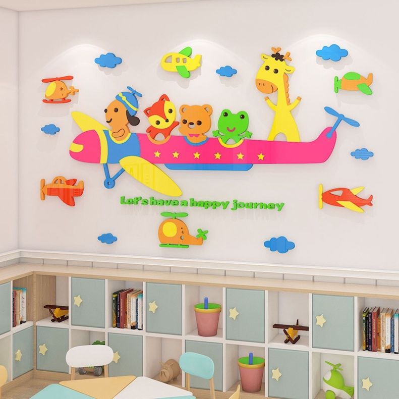 Tranh mica EPeBen dán tường nổi 3d hình dán 3D sở thú dễ thương decor trang trí Lớp Học Mầm Non, Mẫu giáo, Phòng cho bé