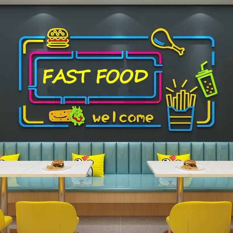 Tranh mica EPeBen dán tường nổi 3d hình đồ ăn Fast Food, hamburger decor trang trí Cửa hàng ăn nhanh, Nhà Hàng, Quán ăn