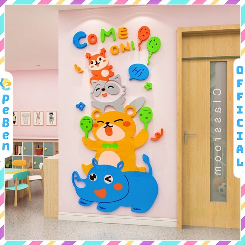 Tranh mica EPeBen dán tường nổi 3d hình Tình bạn muôn loài decor trang trí Phòng ngủ cho bé, Phòng khách, Mẫu giáo