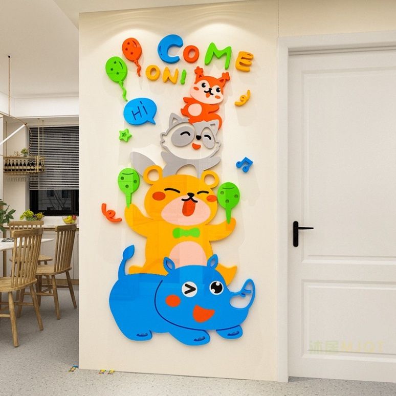 Tranh mica EPeBen dán tường nổi 3d hình Tình bạn muôn loài decor trang trí Phòng ngủ cho bé, Phòng khách, Mẫu giáo