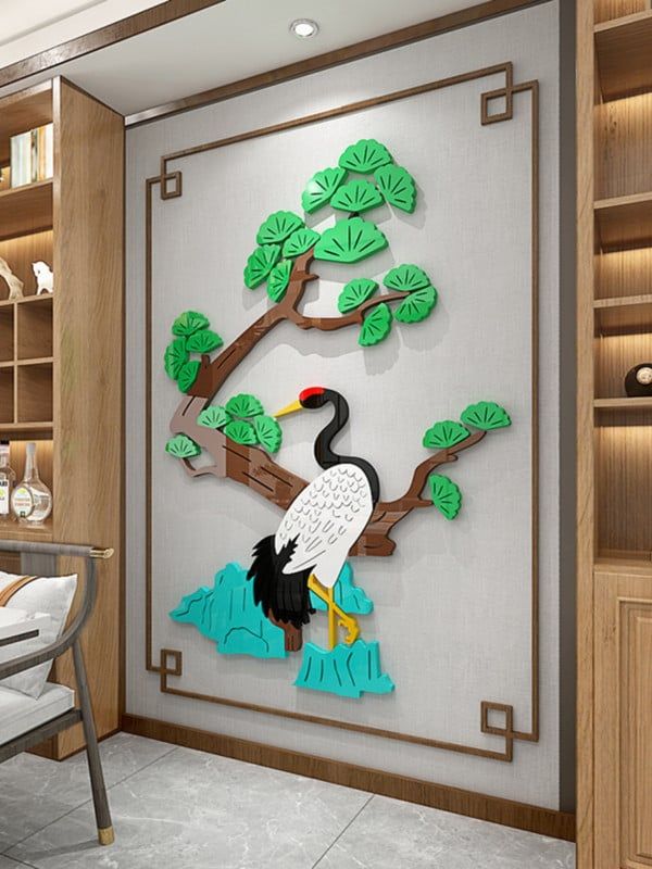 Tranh mica EPeBen dán tường nổi 3d hình Chậu Hoa Đào Cúc Trúc Mai tứ quý decor trang trí Nhà Cửa, Phòng Bếp