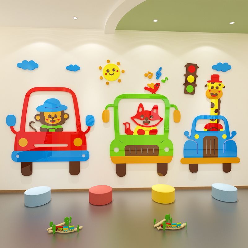 Tranh mica EPeBen dán tường nổi 3d hình Ô Tô Động Vật Beep Beep decor trang trí Phòng ngủ cho bé, Lớp Học Mẫu giáo