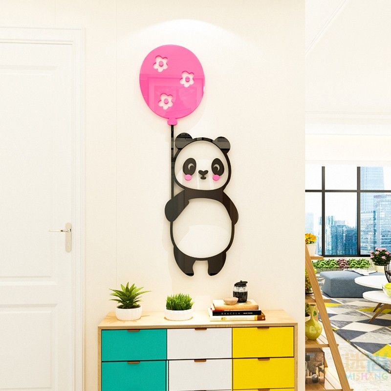 Tranh mica EPeBen dán tường nổi 3d hình Gấu Trúc dù bóng Dễ Thương decor trang trí Phòng Cho Bé, Phòng Ngủ