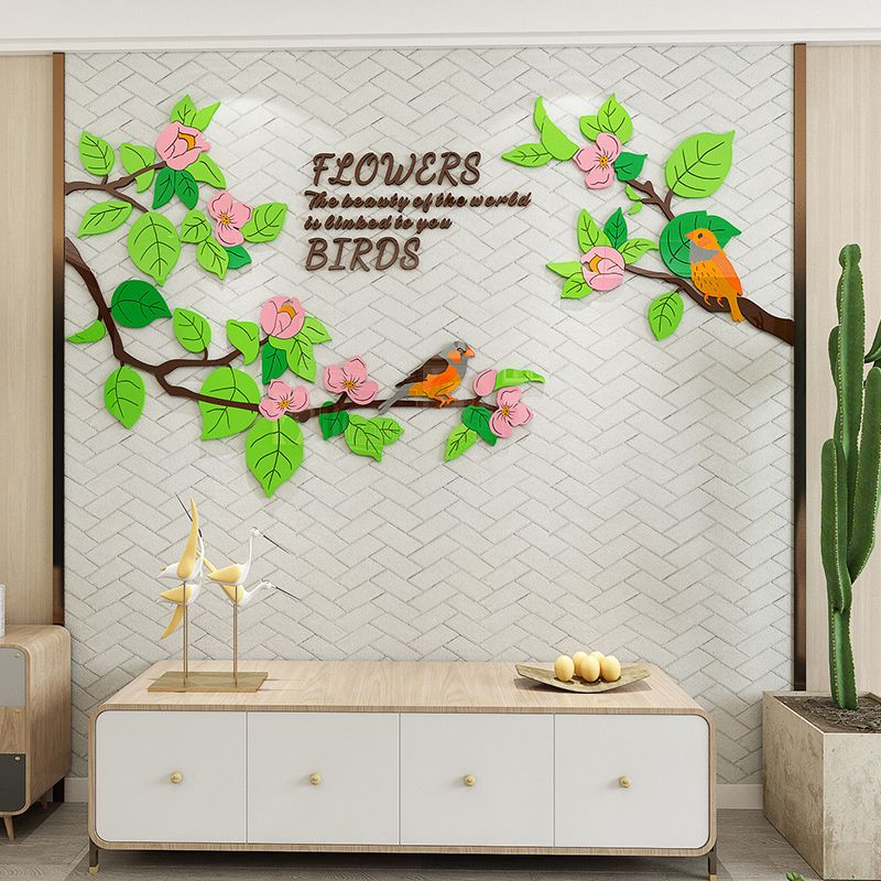 Tranh mica EPeBen dán tường nổi 3d hình Chim đậu cành hoa décor, trang trí Phòng Ngủ, Phòng Khách, Phòng Bếp