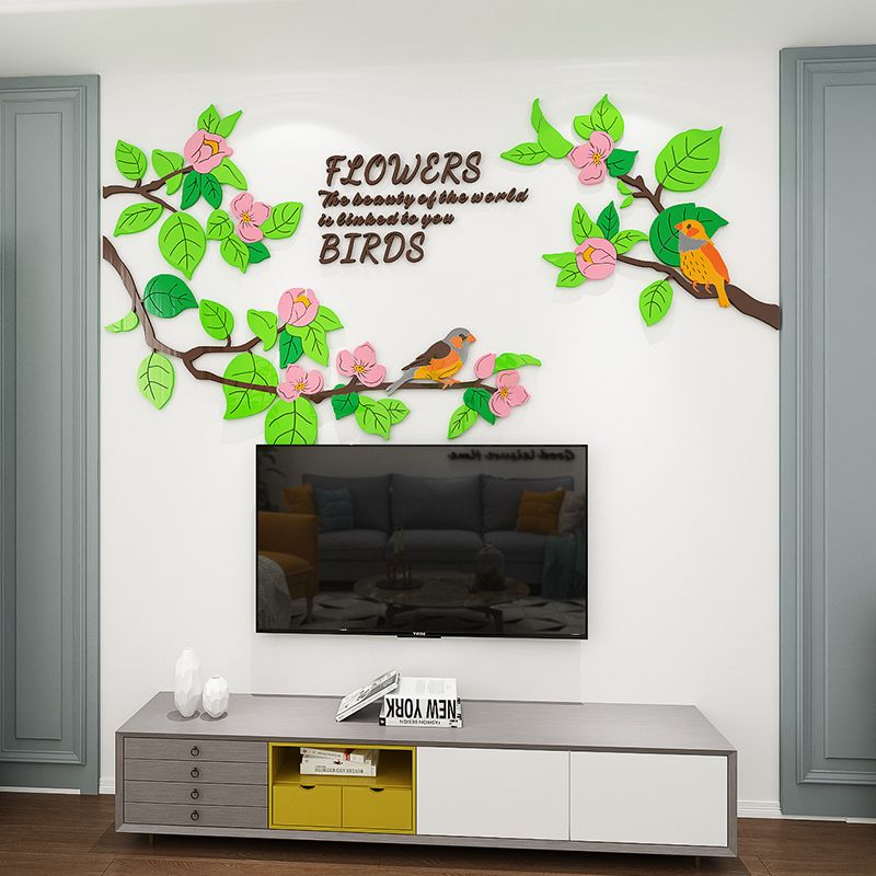 Tranh mica EPeBen dán tường nổi 3d hình Chim đậu cành hoa décor, trang trí Phòng Ngủ, Phòng Khách, Phòng Bếp