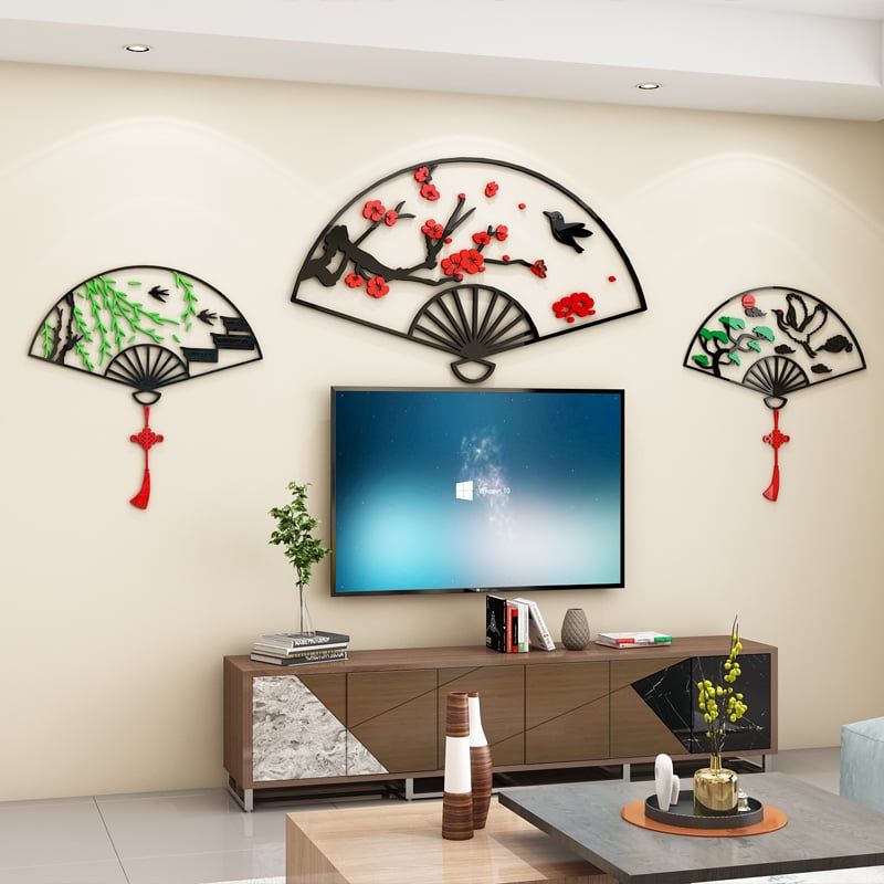 Tranh mica EPeBen dán tường nổi 3d hình Quạt Cây Tùng Cúc Trúc Đào decor trang trí Phòng ngủ, Phòng khách, Nhà cửa