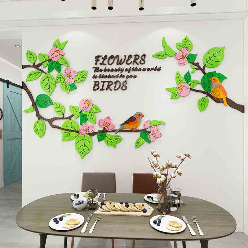 Tranh mica EPeBen dán tường nổi 3d hình Chim đậu cành hoa décor, trang trí Phòng Ngủ, Phòng Khách, Phòng Bếp