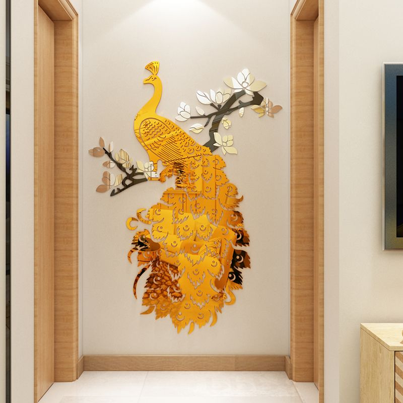 Tranh mica EPeBen dán tường nổi 3d hình Chim Công Huyền bí phương Đông decor trang trí Phòng khách, Phòng làm việc