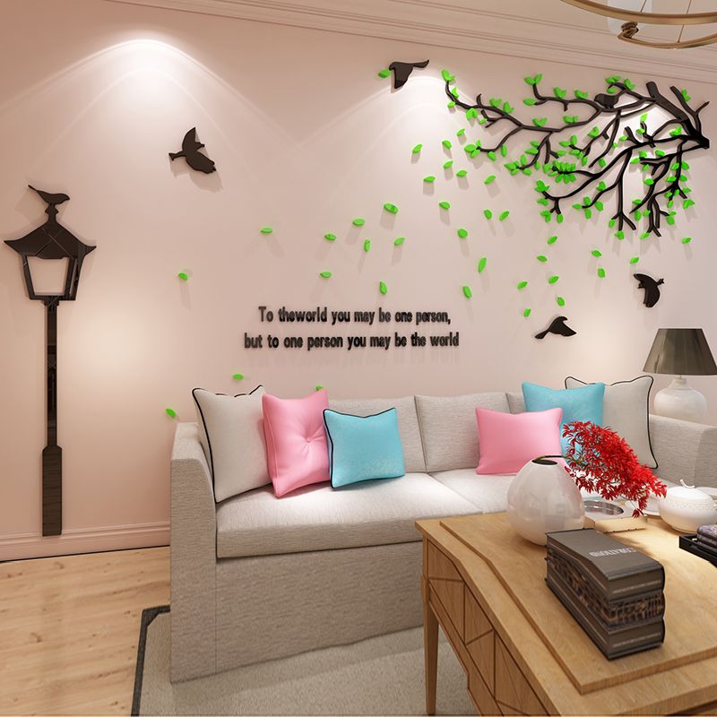 Tranh mica EPeBen dán tường nổi 3d hình cây lá rụng (nhiều màu) chim bay to the world decor trang trí Nhà Cửa, Phòng Bếp