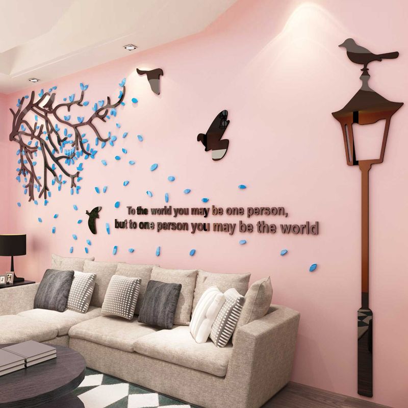 Tranh mica EPeBen dán tường nổi 3d hình cây lá rụng (nhiều màu) chim bay to the world decor trang trí Nhà Cửa, Phòng Bếp