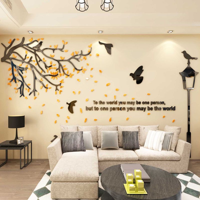Tranh mica EPeBen dán tường nổi 3d hình cây lá rụng (nhiều màu) chim bay to the world decor trang trí Nhà Cửa, Phòng Bếp