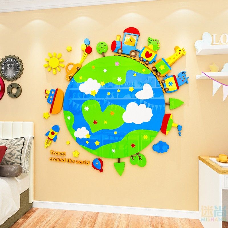 Tranh mica EPeBen dán tường nổi 3d hình Hình Trái Đất decor trang trí Hành Tinh Xanh, Quả Địa Cầu, Travel du lịch