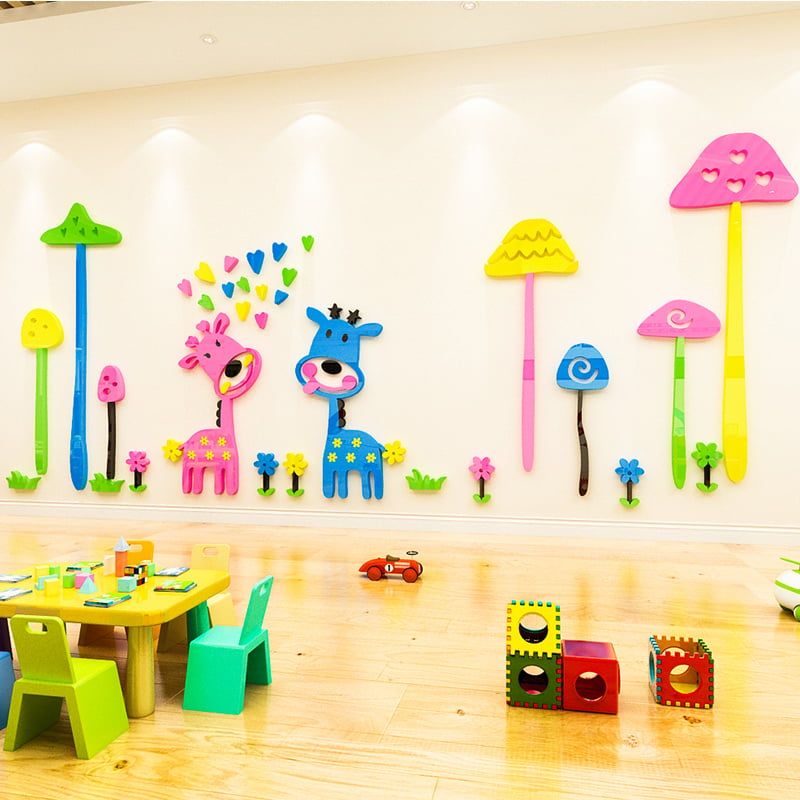 Tranh mica EPeBen dán tường nổi 3d hình Hành trình của hươu cao cổ decor trang trí Phòng ngủ cho bé, Lớp Học Mẫu giáo, Chân Tường
