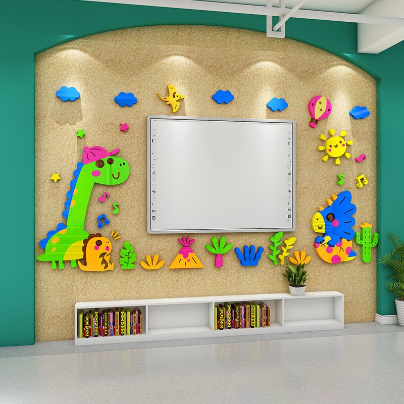 Tranh mica EPeBen dán tường nổi 3d Hình các con vật, hoa lá decor trang trí quanh bảng từ, quanh tivi mầm non, Lớp học