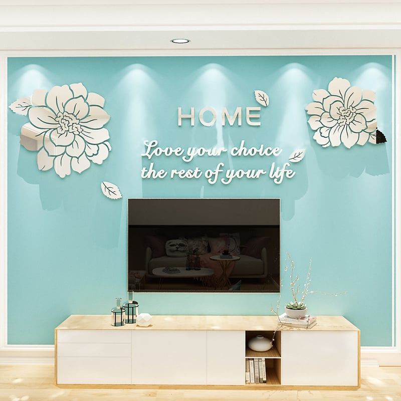 Tranh mica EPeBen dán tường nổi 3d hình Hoa Mẫu Đơn tráng gương vàng bạc decor trang trí Phòng Khách, Phòng Ngủ