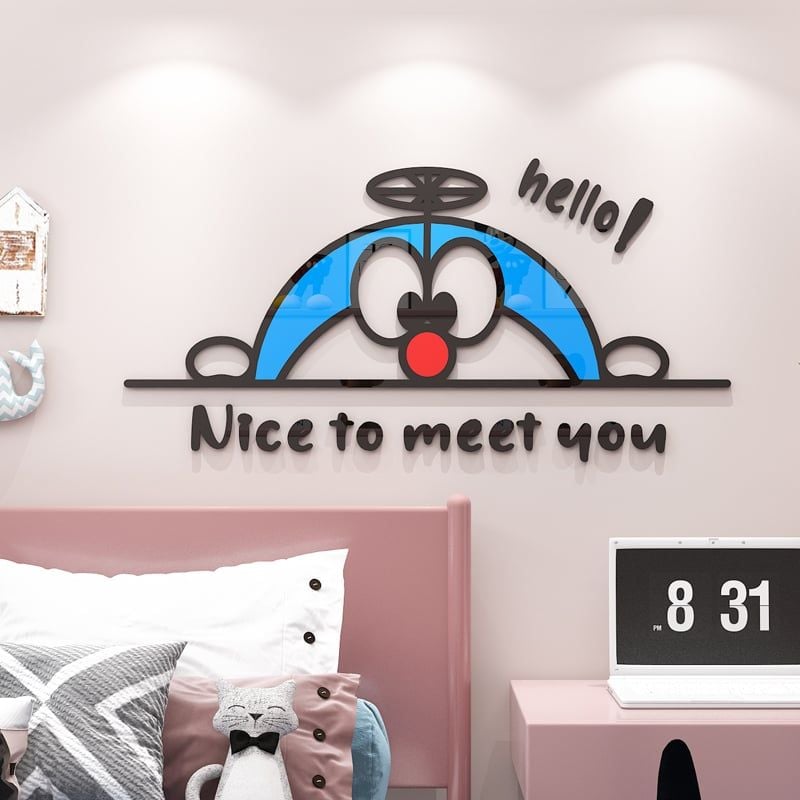 Tranh mica EPeBen dán tường nổi 3d hình Doremon Nice To Meet You decor trang trí Cửa Hàng, Phòng Cho Bé