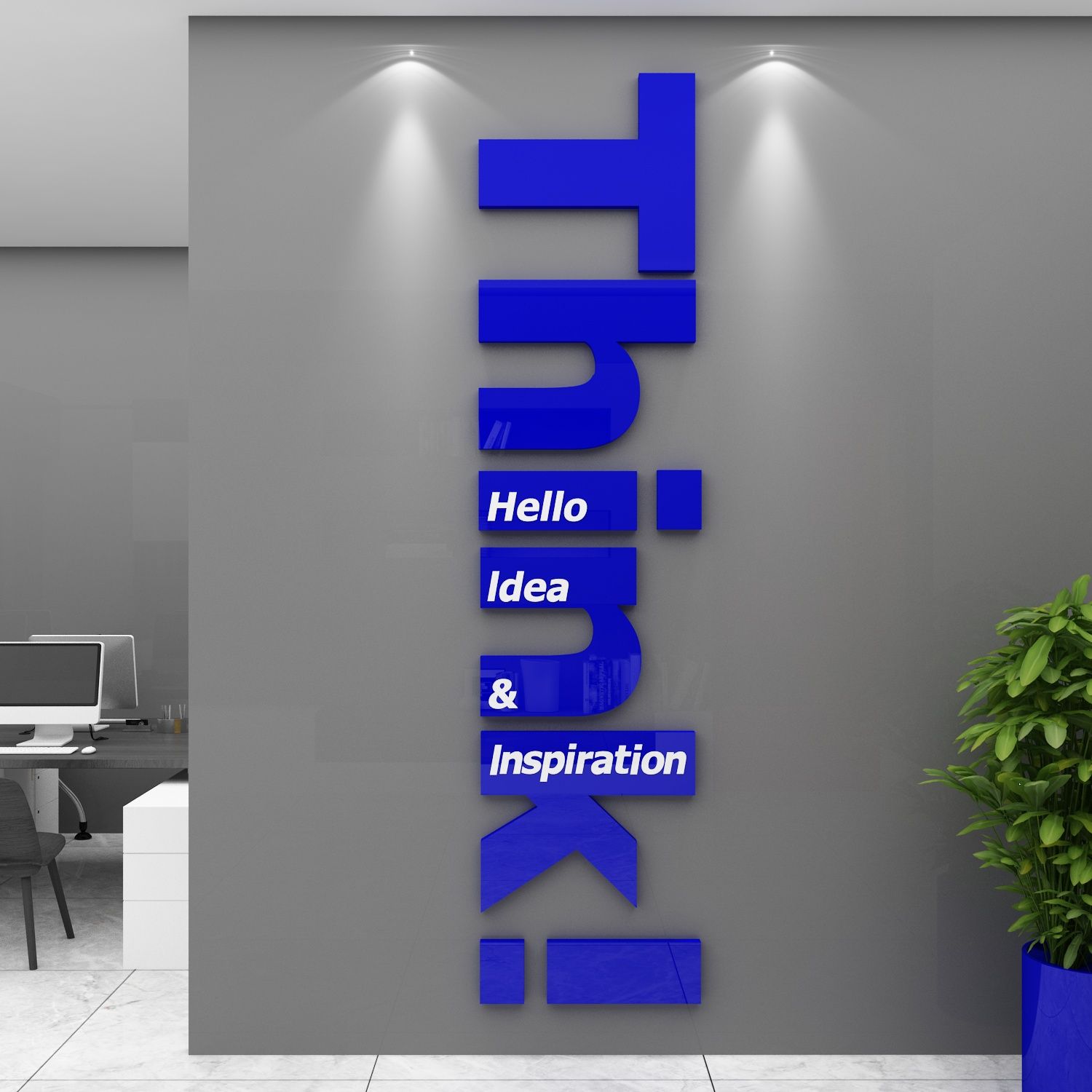 Tranh mica EPeBen dán tường nổi 3d hình Chữ Think Hello Idea decor trang trí Phòng Làm Việc, Phòng Gym, Phòng Học