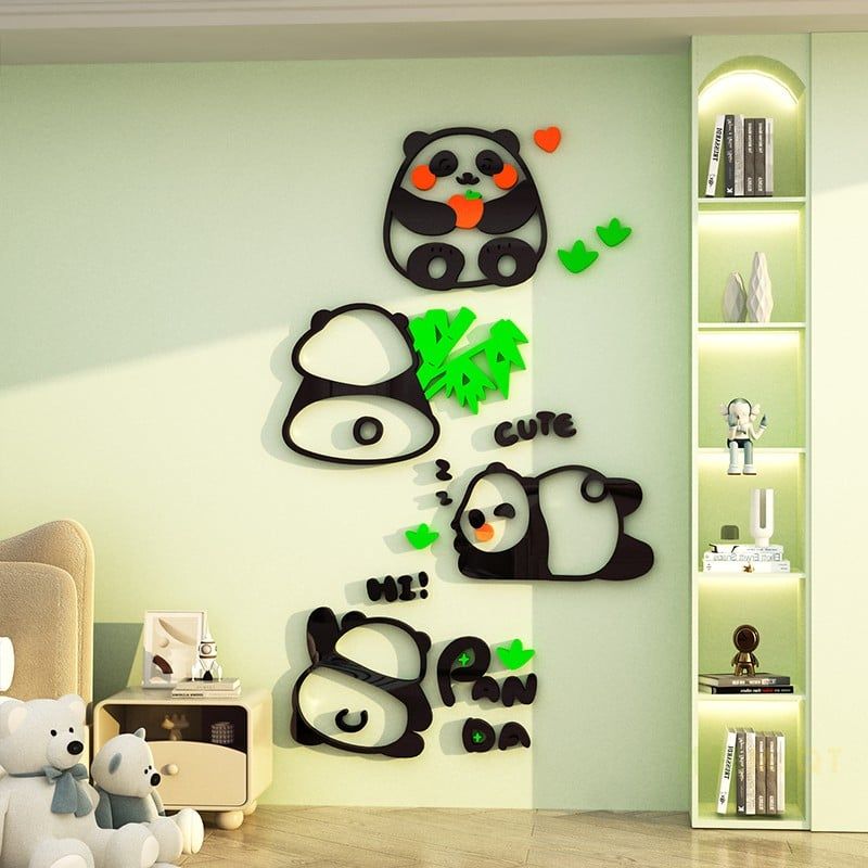 Tranh mica EPeBen dán tường nổi 3d hình Gấu trúc hạnh phúc decor trang trí Phòng cho bé, Phòng khách, Phòng ngủ Mẫu giáo