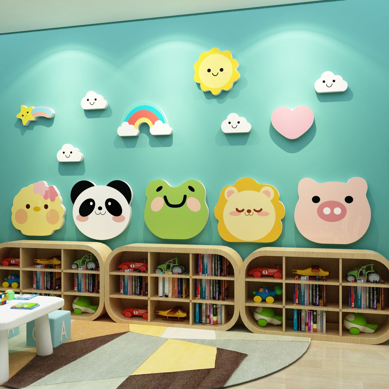 Tranh Fomex EPeBen dán tường nổi 3d Hình Cầu vồng và các con vật decor trang trí Phòng cho bé, Phòng khách, Mẫu giáo