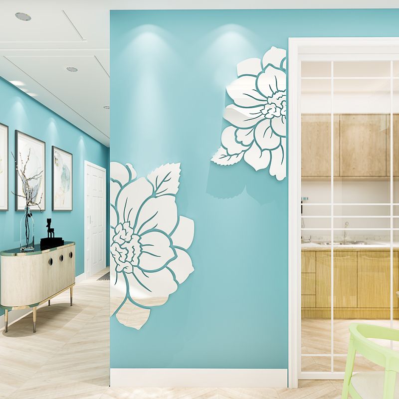 Tranh mica EPeBen dán tường nổi 3d hình Hoa Mẫu Đơn tráng gương vàng bạc decor trang trí Phòng Khách, Phòng Ngủ