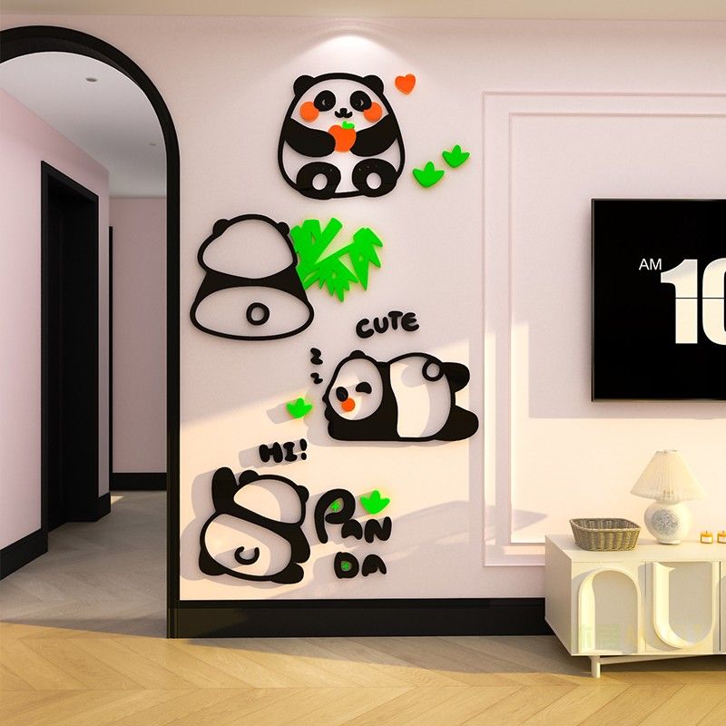 Tranh mica EPeBen dán tường nổi 3d hình Gấu trúc hạnh phúc decor trang trí Phòng cho bé, Phòng khách, Phòng ngủ Mẫu giáo