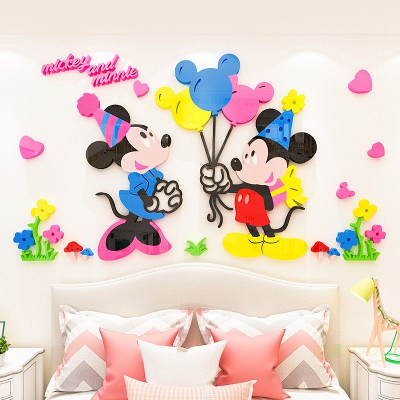 Tranh mica EPeBen dán tường nổi 3d hình Cặp đôi Mickey Minnie decor trang trí Phòng ngủ cho bé, Lớp Mẫu giáo, Mầm non