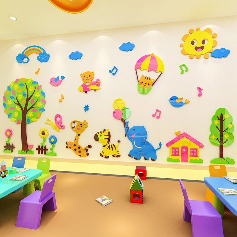 Tranh mica EPeBen dán tường nổi 3d Vườn bách thú vui nhộn trang trí Phòng cho bé, Phòng ngủ