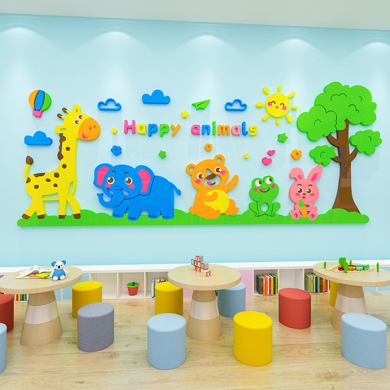 Tranh mica EPeBen dán tường nổi 3d hình Vườn thú diệu kỳ decor trang trí Phòng ngủ cho bé, Lớp Mẫu giáo, Mầm non
