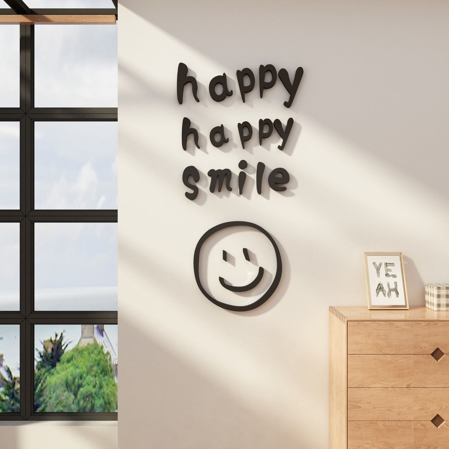Tranh mica EPeBen dán tường nổi 3d hình Happy Happy Smile decor trang trí Phòng Ngủ, Phòng Khách