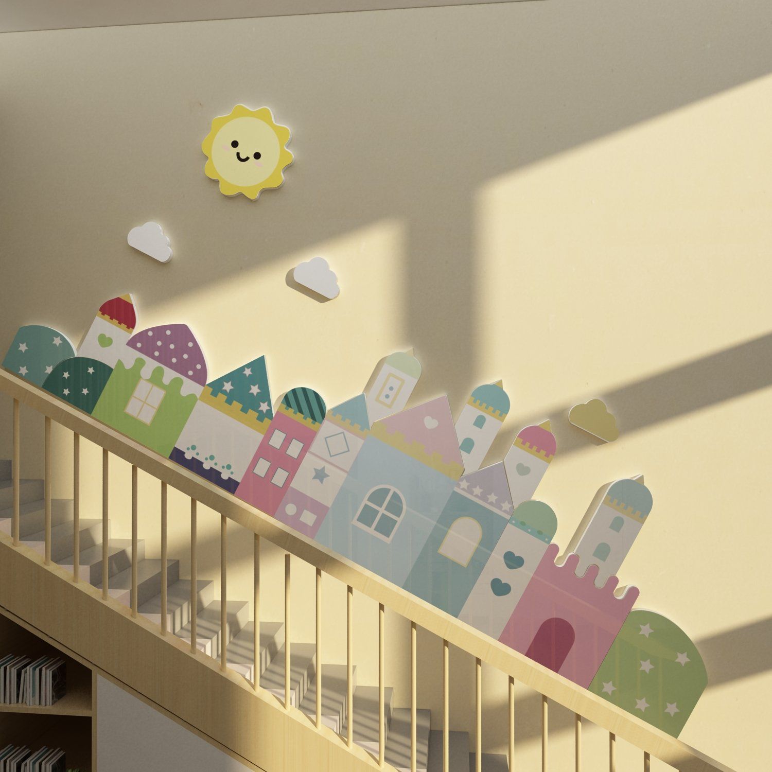 Tranh Fomex EPeBen dán tường nổi 3d Hình Thành phố mộng mơ decor trang trí Phòng cho bé, Phòng ngủ, Mầm Non, Phòng Khách