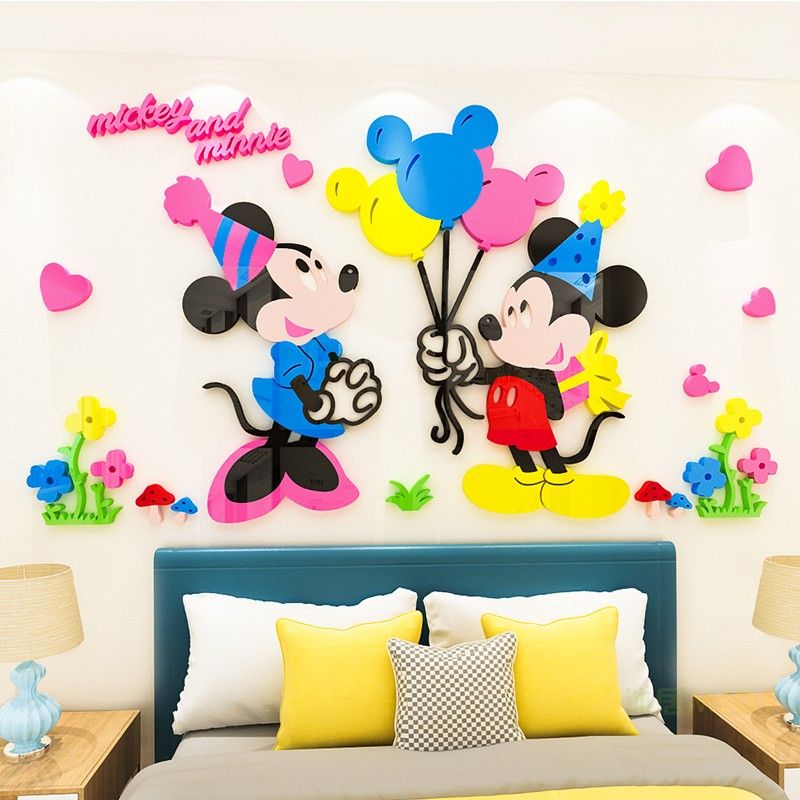 Tranh mica EPeBen dán tường nổi 3d hình Cặp đôi Mickey Minnie decor trang trí Phòng ngủ cho bé, Lớp Mẫu giáo, Mầm non