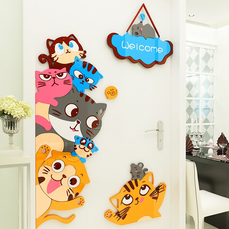 Tranh mica EPeBen dán tường nổi 3d hình Mèo Welcome Chào Đón decor trang trí Phòng ngủ cho bé, Lớp Học Mẫu giáo, Mầm non
