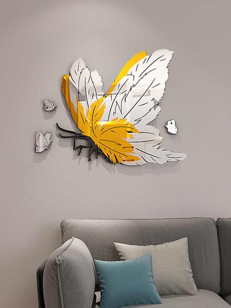 Tranh mica nổi 3d dán tường Con Bướm xanh vàng tráng gương trang trí Phòng Khách, Phòng Bếp - EPeBen