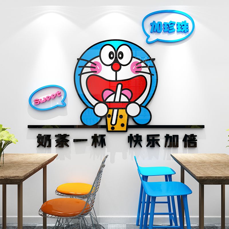 Tranh mica EPeBen dán tường nổi 3d hình Doremon Doraemon uống Trà Sữa decor trang trí Quán trà Sữa, Quán Nước, trẻ em