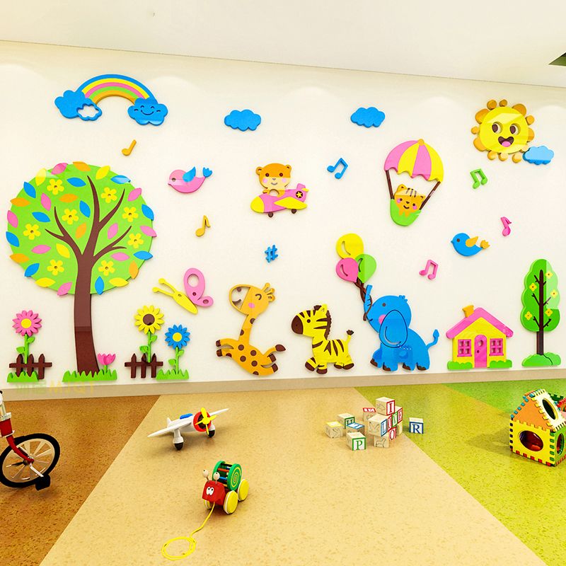 Tranh mica EPeBen dán tường nổi 3d Vườn bách thú vui nhộn trang trí Phòng cho bé, Phòng ngủ
