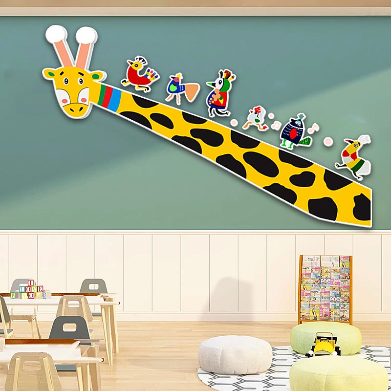 Tranh Fomex EPeBen dán tường nổi 3d Hình Hươu cao cổ và các bạn decor trang trí Phòng cho bé, Phòng khách, Mẫu giáo
