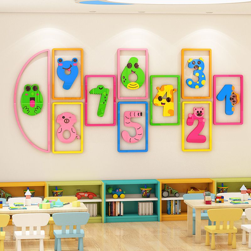 Tranh mica EPeBen dán tường nổi 3d hình Học vui cùng số và động vật decor trang trí Phòng ngủ cho bé, Lớp Học Mẫu giáo