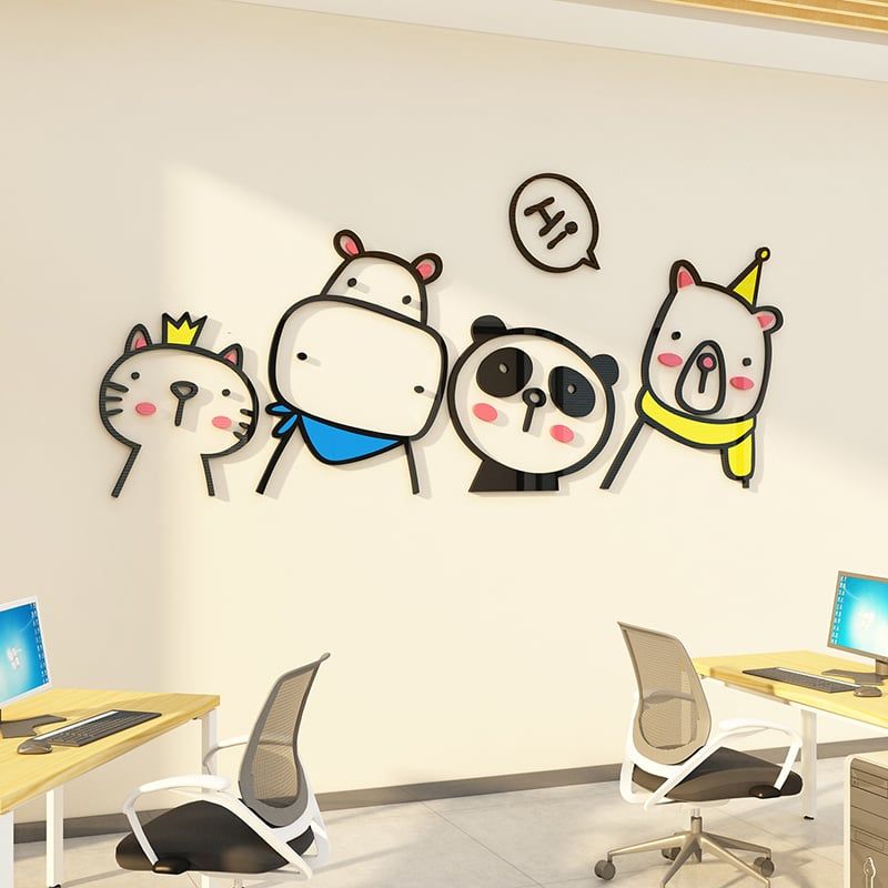 Tranh mica EPeBen dán tường nổi 3d hình con vật thú nghiêng đầu Hi Hello decor trang trí Phòng Cho Bé, Phòng Làm Việc