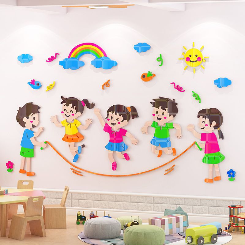 Tranh mica EPeBen dán tường nổi 3d hình Cùng nhau vui đùa decor trang trí Phòng cho bé, Phòng ngủ, Lớp Mẫu giáo, Mầm non