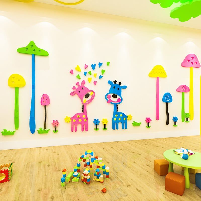 Tranh mica EPeBen dán tường nổi 3d hình Hành trình của hươu cao cổ decor trang trí Phòng ngủ cho bé, Lớp Học Mẫu giáo, Chân Tường