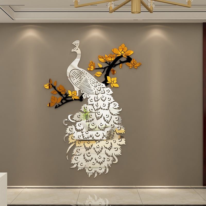 Tranh mica EPeBen dán tường nổi 3d hình Chim Công Huyền bí phương Đông decor trang trí Phòng khách, Phòng làm việc