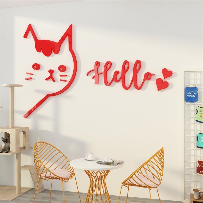 Tranh mica EPeBen dán tường nổi 3d hình Chú Mèo Hello decor trang trí Cửa Hàng, Quán Nước